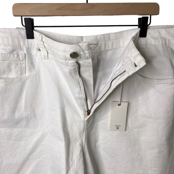Good American Icon Shorts White Denim Plus Size 18 High Rise Raw Hem Bermuda - Picture 5 of 11